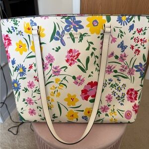 kate spade Cream Floral Tote/Purse with Multicolor Blooms
